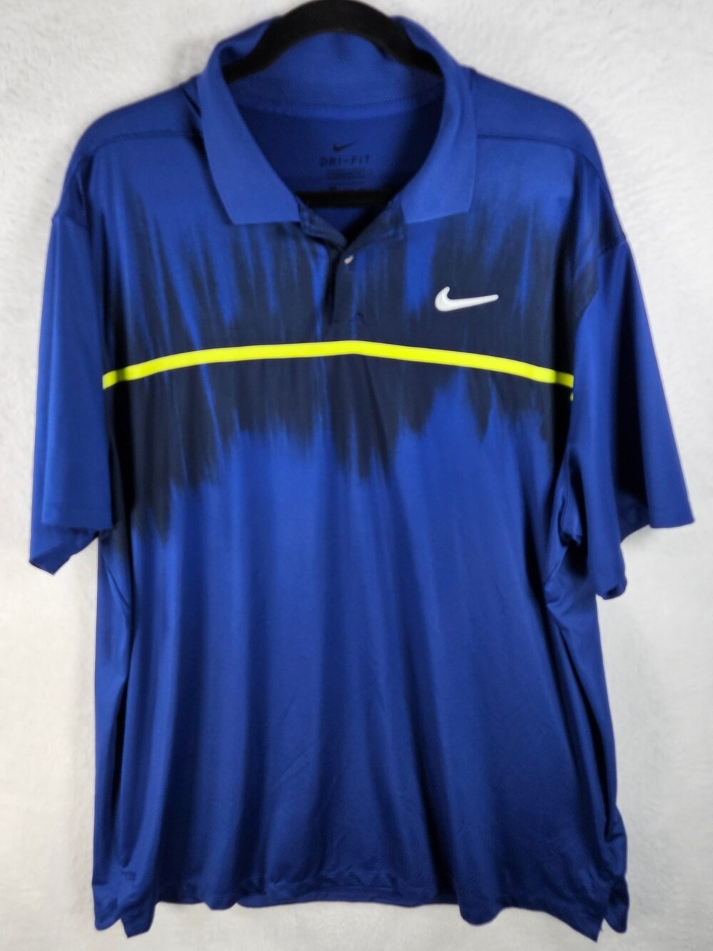 Nike Dri-FIT Polo Shirt Blue Volt Stripe Standard Fit CN6806-455 Men's Size XL